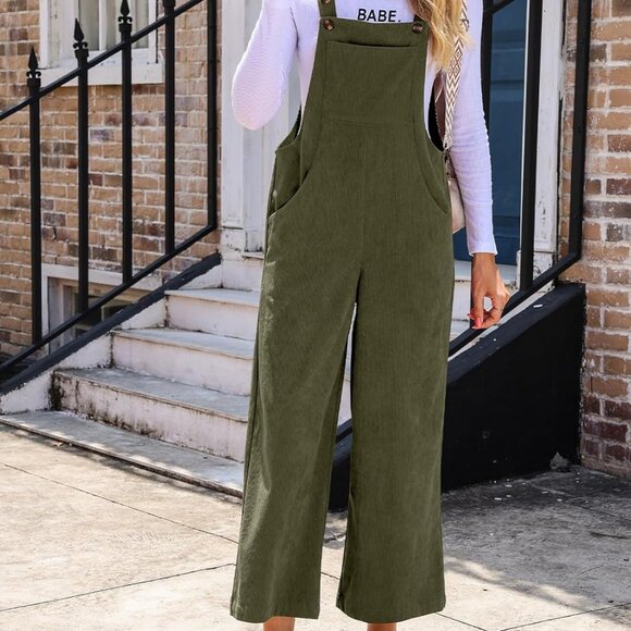 Women Corduroy Overalls Winter Fall Casual Loose Sleeveless Adjustable Strap Wid - Picture 3 of 9